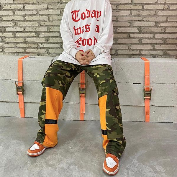 

autumn winter korean harajuku streetwear hip-hop casual stitching drawstring loose camouflage overalls sweatpants for men women women's, Black;white
