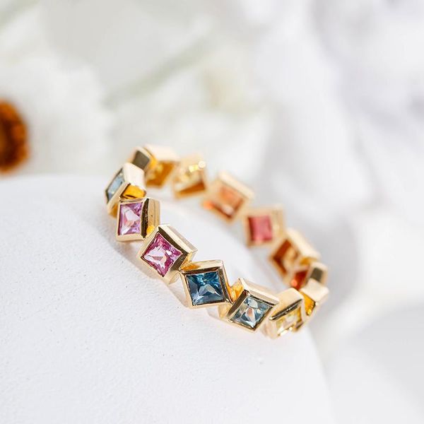 

wedding rings trendy female rainbow crystal stone ring charm gold color love for women dainty geometry zircon engagement, Slivery;golden