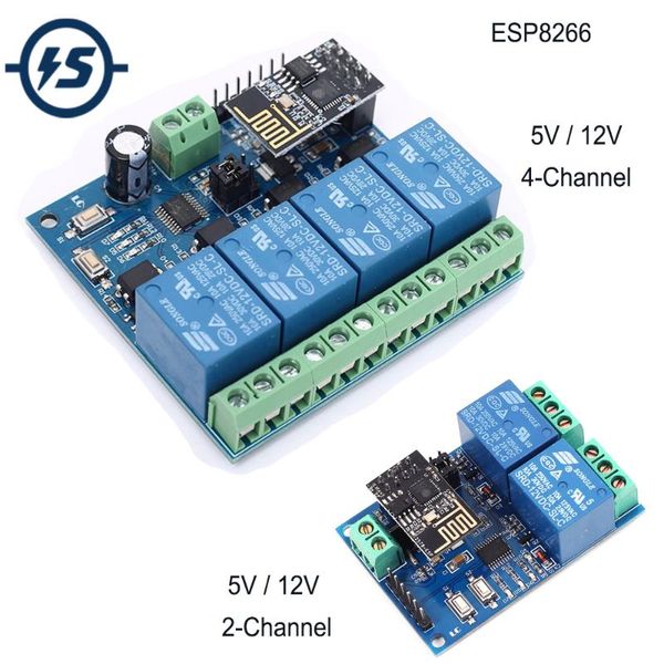 

integrated circuits 5v/12v esp8266 esp-01 2/4 channel wifi relay module remote control switch for smart home iot transmission phone app cont