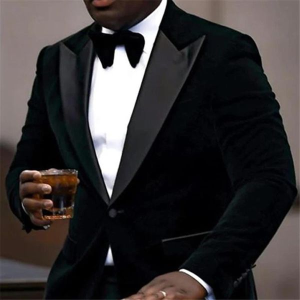 

men's suits & blazers black velvet groom tuxedo for wedding slim fit 2 piece man fashion with satin peaked lapel prom african jacket pa, White;black