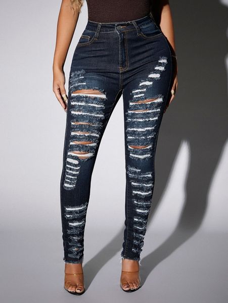 

sxy high waisted ripped skinny jeans p2pw#, Blue