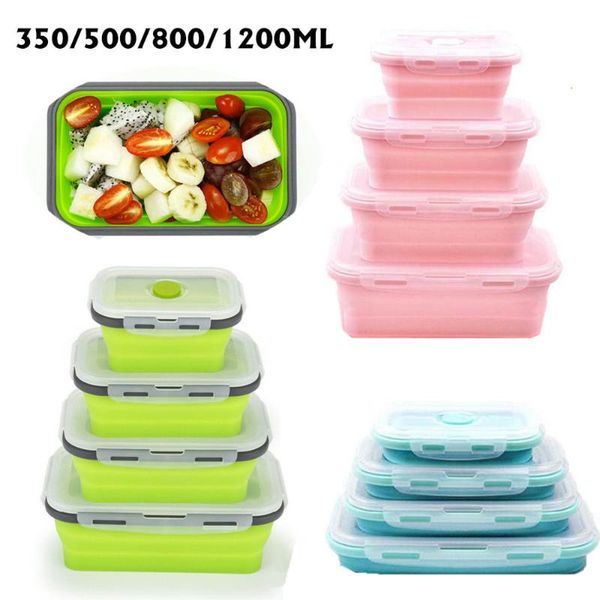 

dinnerware sets 4pcs/set silicone folding bento box collapsible portable lunch for container bowl children adult