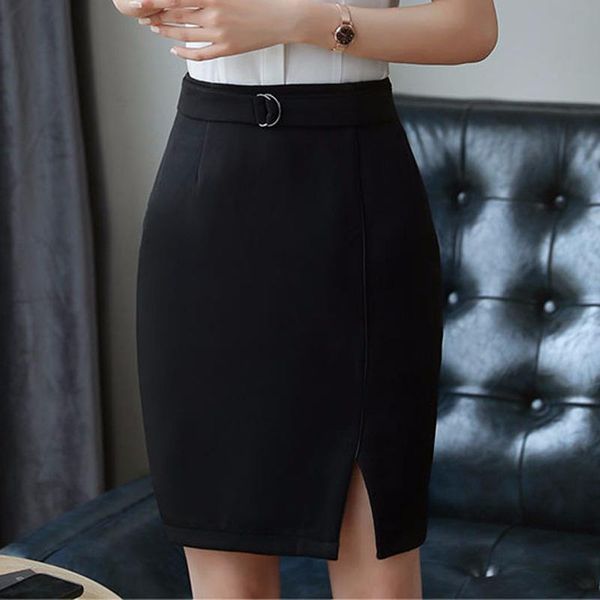 

skirts summer lady split hips slim thin professional skirt ol commuter, Black