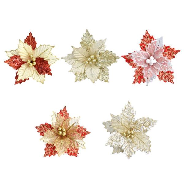 

22cm merry christmas ornament artificial flowers for decoration home glitter fake diy wedding flower head decorative & wreaths