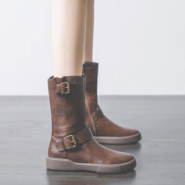 

boots student women spring and autumn single wild 2021 early thick-soled mid-tube short female, Black