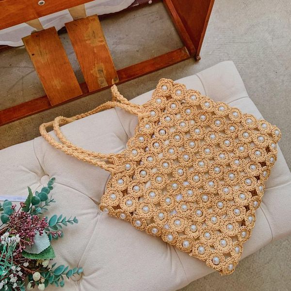 

evening bags designer pearl straw woven women bag faux inlaid shoulder shopping womens handbags and purses