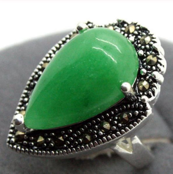 

cluster rings fashion jewelry 15x23mm green jades marcasite 925 sterling silver ring 7/8/9/10 jade, Golden;silver