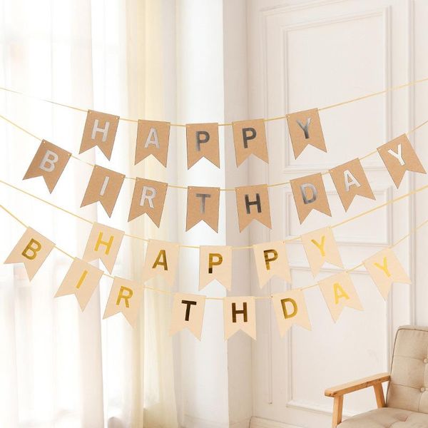 Decorazione per feste Stamina di carta Ghirlanda Striscioni Bandiere Buon compleanno Banner Gagliardetto Baby Shower Forniture per matrimoni