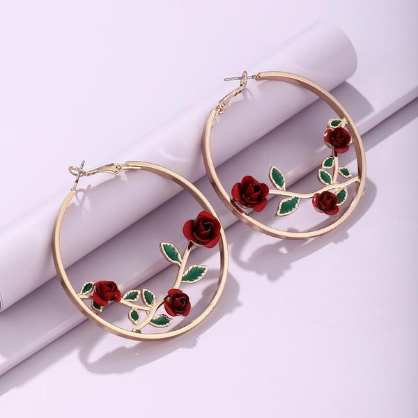 

hoop & huggie gold ear jewelry wholesale factory handmade enameled earrings rose earring for women, Golden;silver