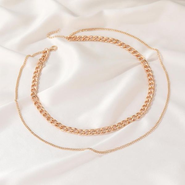 

pendant necklaces double layer necklace vintage thick chain gold for women jewelry fashion exaggerated charms jewellery colar, Silver