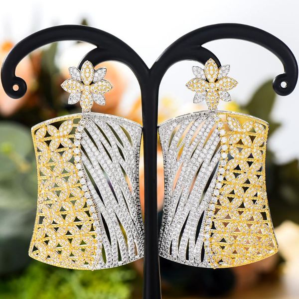 

dangle & chandelier godki 71mm maxi size square flower earrings for women wedding party dubai bridal jewelry boucle d'oreille femme gif, Silver