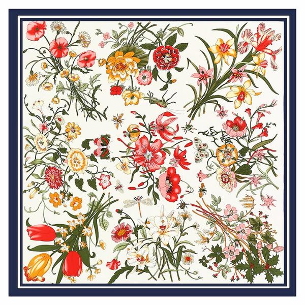 

scarves luxury silk scarf women large shawls floral design bandana square for ladies fashion kerchief foulards 130cm, Blue;gray