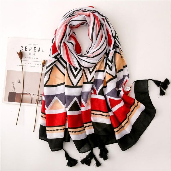 

scarves 2021 ethnic hijab scarf women autumn winter fashion style long navy blue printed tassels gifts for, Blue;gray