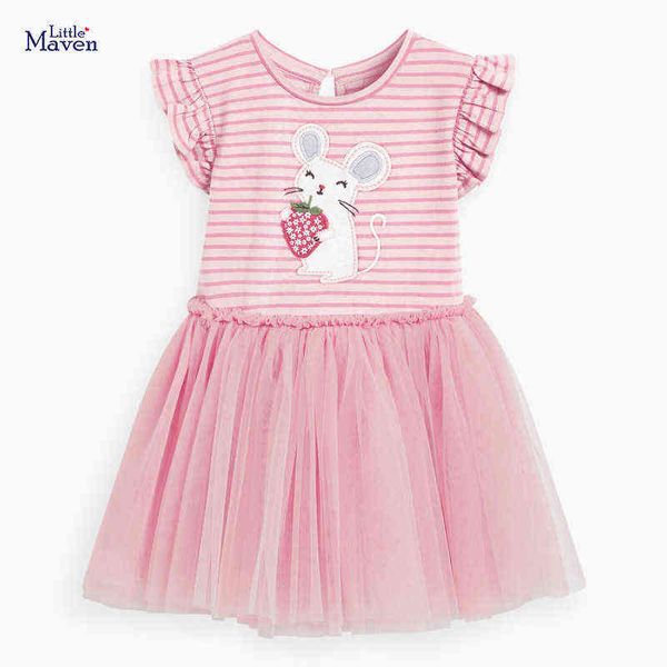 Kleider für Mädchen 2022 Sommer Baby Mädchen Kinder Kleidung Kleinkind Baumwolle gestreiften Tier Vestido Casual Kleid für Kinder 2-7 jahre G1215