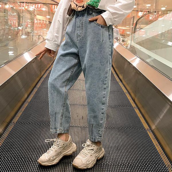 

women's two piece pants 2021 spring autumn baby kids girls casual pleated loose jeans trousers teenage harem denim pant children clothi, White