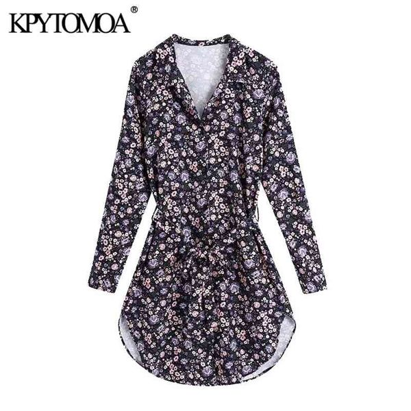 

women fashion with belt floral print mini shirt dress vintage long sleeve button-up female dresses vestidos mujer 210421, Black;gray
