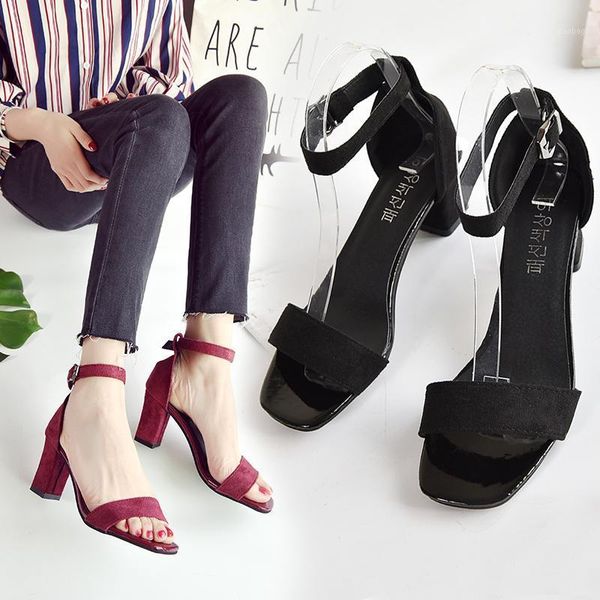 

sandals ladies ankle-wrap shoes 2021 summer gladiator women square heel party wedding 3181, Black