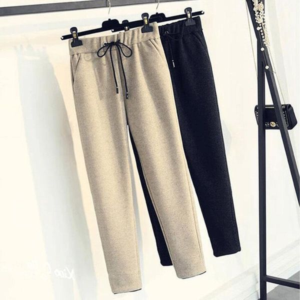 

women's pants & capris 2021 autumn winter woolen women thick high waist trousers korean style casual harem plus size, Black;white