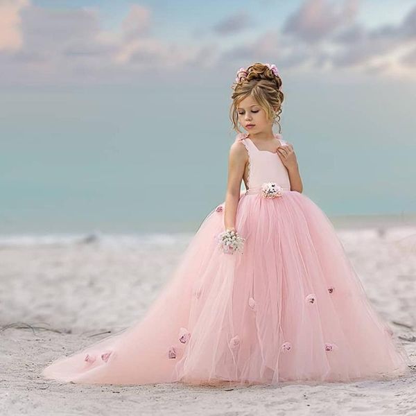

girl's dresses cute pink flower girl dress tulle puffy ball gown first communion princess kid birthday, Red;yellow