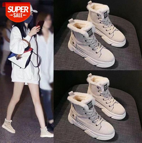 

martin boots women plus velvet thick sponge cake with the street fashion trend of students lace up mid-heel short #u72r