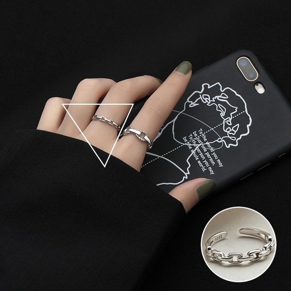 

4noX korean minority simple folding female 925 silver ins national band s ringpersonality versatile student geometric mouth ring