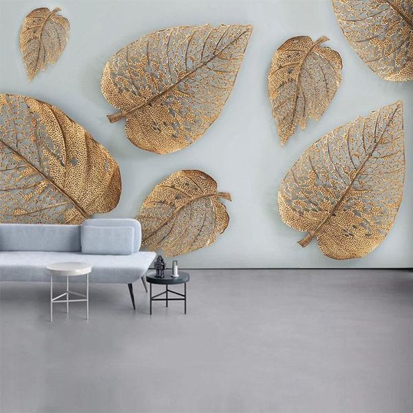 

wallpapers custom 3d wall mural modern golden leaves po wallpaper living room bedroom home decor papel de parede abstract art fresco