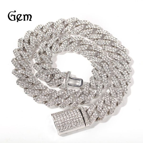 

18k row diamond zircon jewelry 18mm wide strip cuban necklace men's punk rock trend full alloy hip hop fashion metal, Black