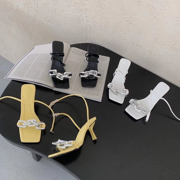 

open toe women sandals metal chain ankle strap thin high heels ladies summer slides transparent slides party wedding pumps 39 210513, Black