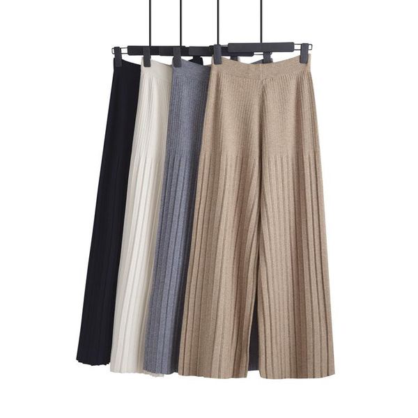 

women's pants & capris trousers knitted wide leg loose stripped knitting women elastic straight female winter harajuku casual, Black;white