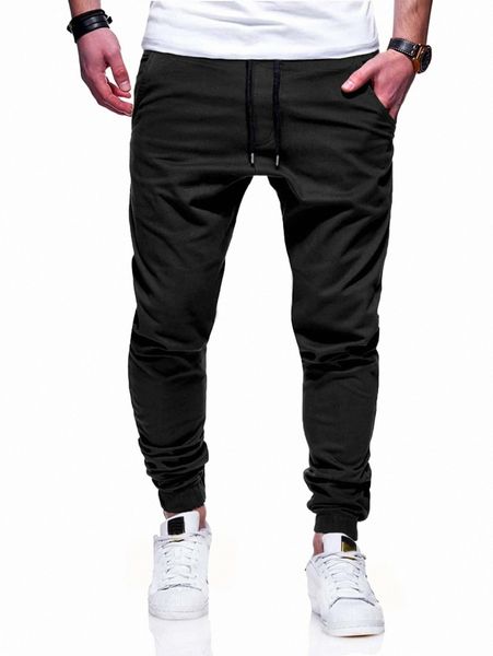 

men drawstring waist tapered pants 89fd#, Black