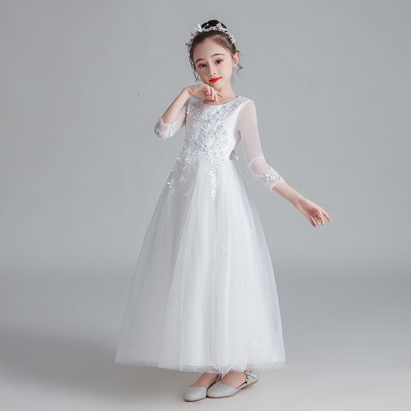 

girl's long sleeve white bridesmaid kids dresses for girls children princess party wedding dress costume 10 14 y c0223, Red;yellow