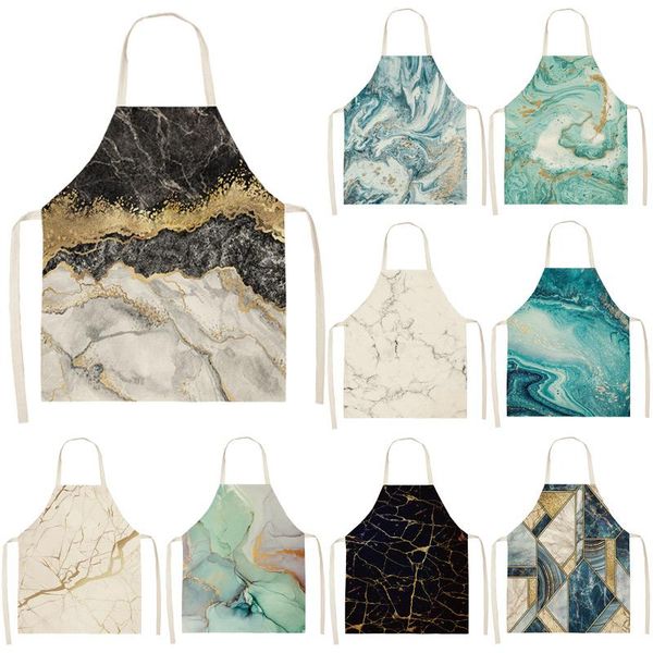 

aprons marble pattern printed cleaning art home cooking kitchen apron cook wear cotton linen bibs dress women