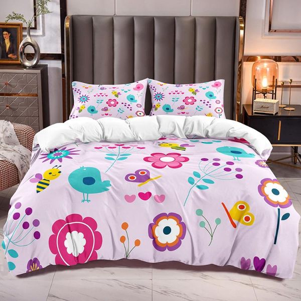 

bedding sets girls duvet cover with flowers bees birds pattern colors animal botanical comforter for kids cartoon print