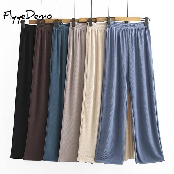 

women's pants & capris womens spring summer 2021 casual cool wide leg solid elastic waist candy colors loose trousers soft plus size xl, Black;white