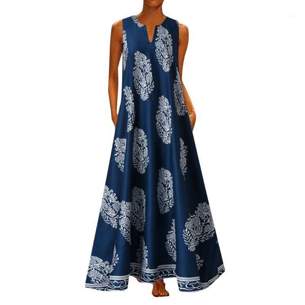 

vintage dress women casual daily v neck sleeveless beach cover up party boho floral sundress maxi women's swimwear, White;black