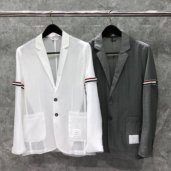 

men's suits & blazers fashion 2021 brand blazer men casual suit striped uv sun protection jacket summer thin breathable quick dry coat, White;black