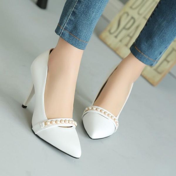 

dress shoes oversized 12 13 ladies high heels women woman pumps fine-heeled metal decoration with sharp head and shallow mouth, Black