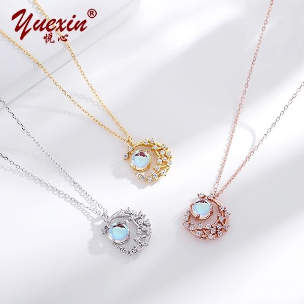 

s925 pure silver aurora star moon necklace women's niche design, Black