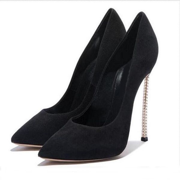

gullick pointed toe shallow woman pumps crystal heels 8 or  12 cm high thin night club dress shoes, Black