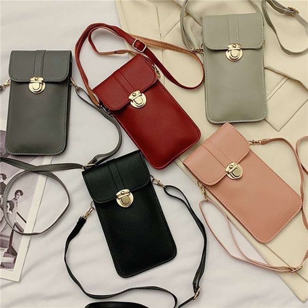 

touch screen mobile phone purse smartphone wallet leather shoulder strap handbag women tactile outdoor waterproof bag