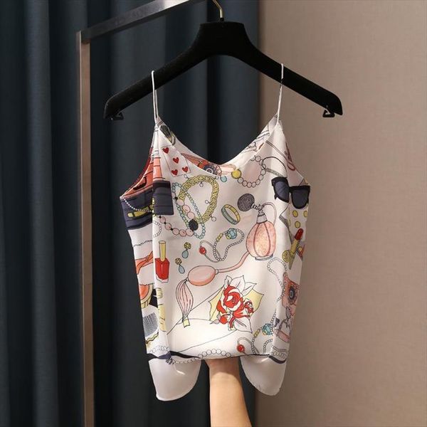 

summer spaghetti strap lingerie womens tanks perfume bottle jewery pattern thin big size v neck vest female undershirt, White