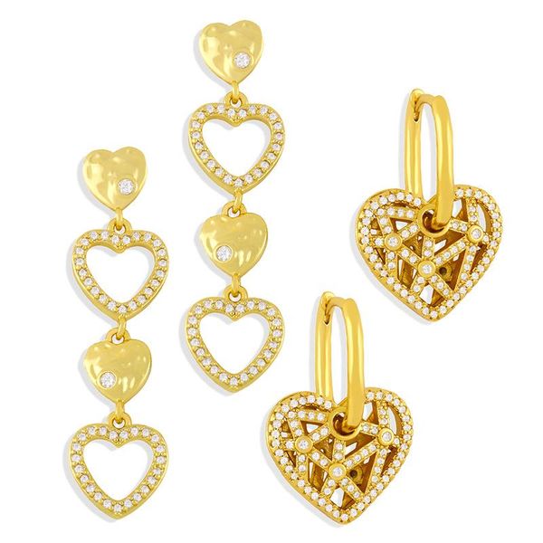 

dangle & chandelier flola hollow love heart earrings for women rhinestone double drop hanging cubic zirconia trending jewelry ersx02, Silver