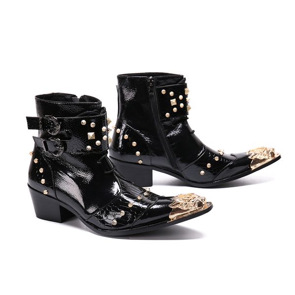 Gotik Punk Elbise Inek Deri Çizmeler Erkekler Için Rahat Perçin Ayakkabı Toka Platformu Çizme Motosiklet Botas Masculinas Zapatos Hombre