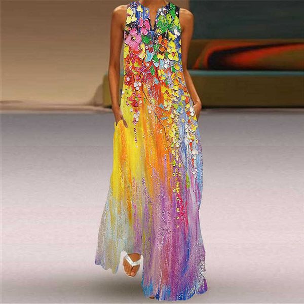 

summer long dress ladies elegant v neck sleeveless pockets beach party robe casual sundress vintage maxi dresses for women 210526, Black;gray