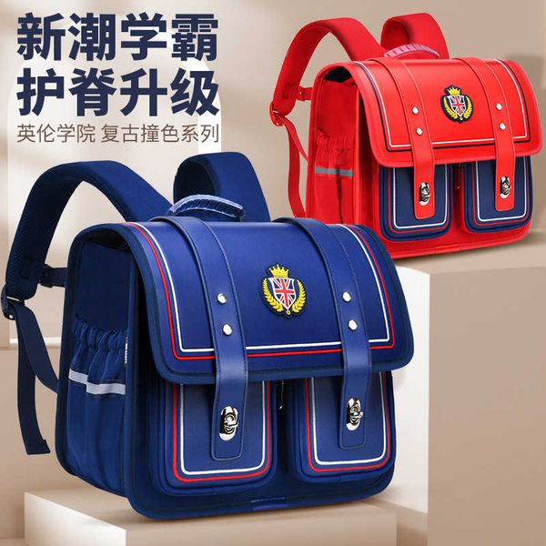 

new primary school men's british style one-piece open children's schoolbag 6-12-year-old ridge protection student backpack