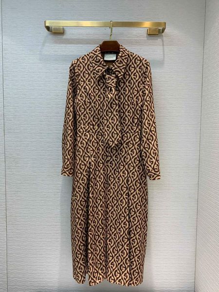 

casual dresses 2021 early spring model elegant sweet printed high waist long dress with detachable tie size s  l, Black;gray