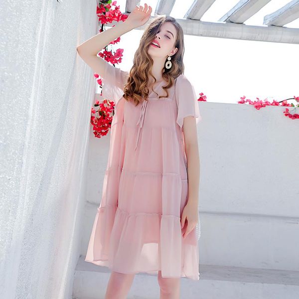 

spring and summer pregnant woman dress long skirt chiffon lining maternity for women dresses, White