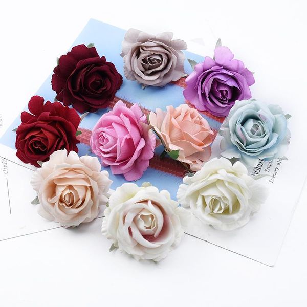 

decorative flowers & wreaths 10 pieces 6cm rose head artificial home decoration accessories scrapbooking candy box brooch wedding bridal