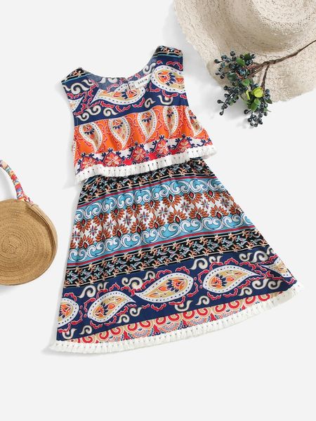 

toddler girls paisley print fringe detail cami dress she, Red;yellow