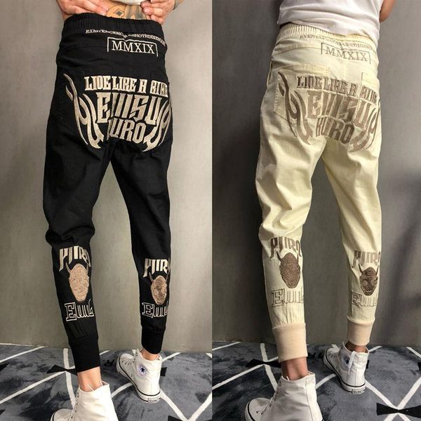 

summer casual fashion men's nine-point leggings pants, Black